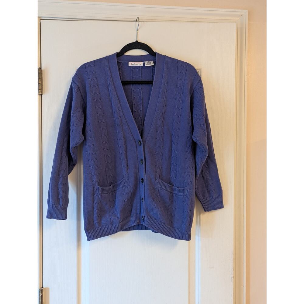 Talbots Cardigan Sweater, Women's Size Small, Purple Cableknit, Buttons, Pockets